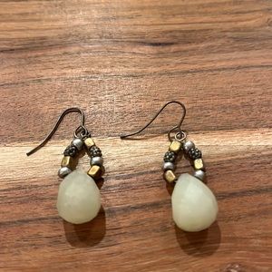 Chico's Bronze Beaded & White Stone Drop Earrings